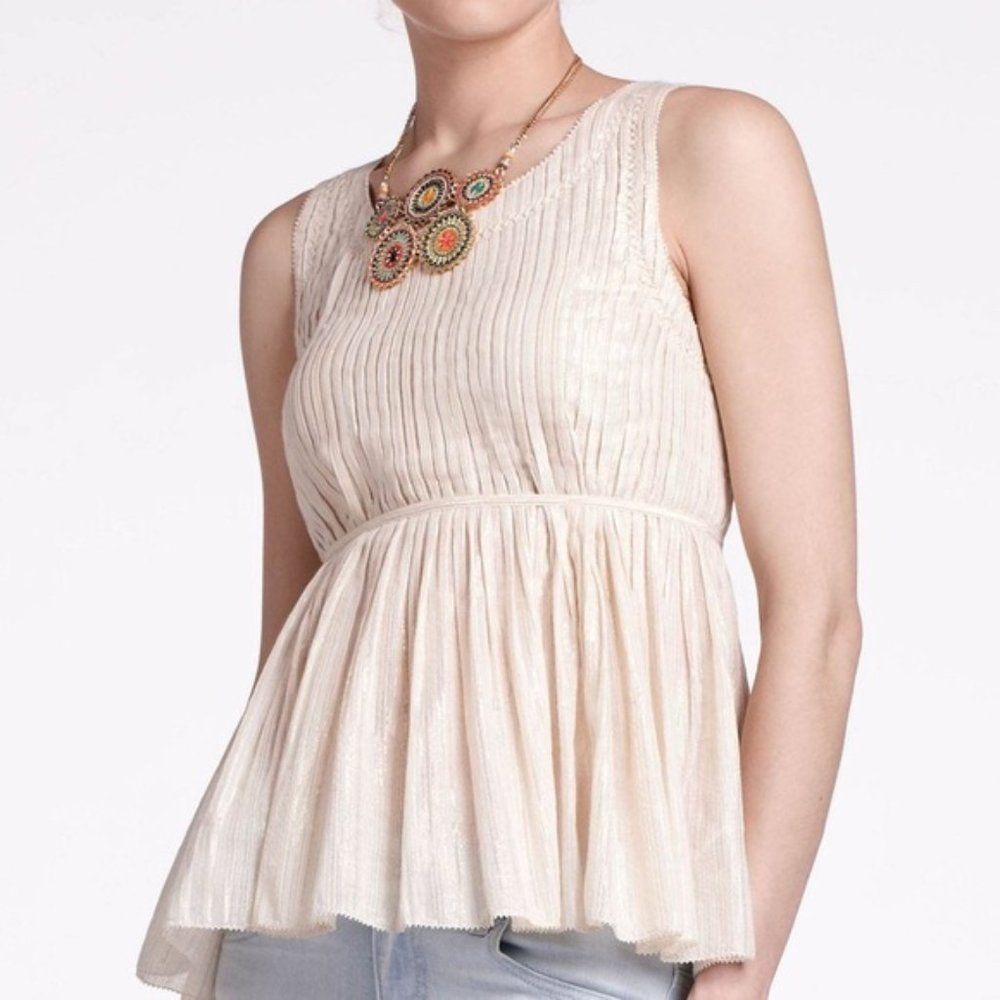 Anthropologie Victoria Virginia Sleeveless Tank Top  Cream Gold Metallic